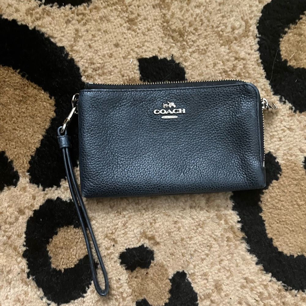 Black Coach Double Corner Zip Wristlet